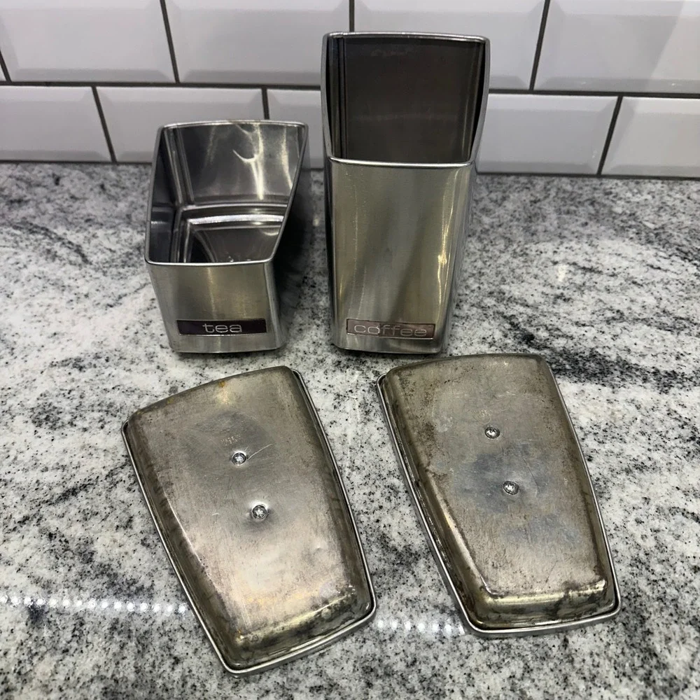 Vintage Lincoln BeautyWare Canister Set‎ Silver Stackable Tea Coffee MCM Retro